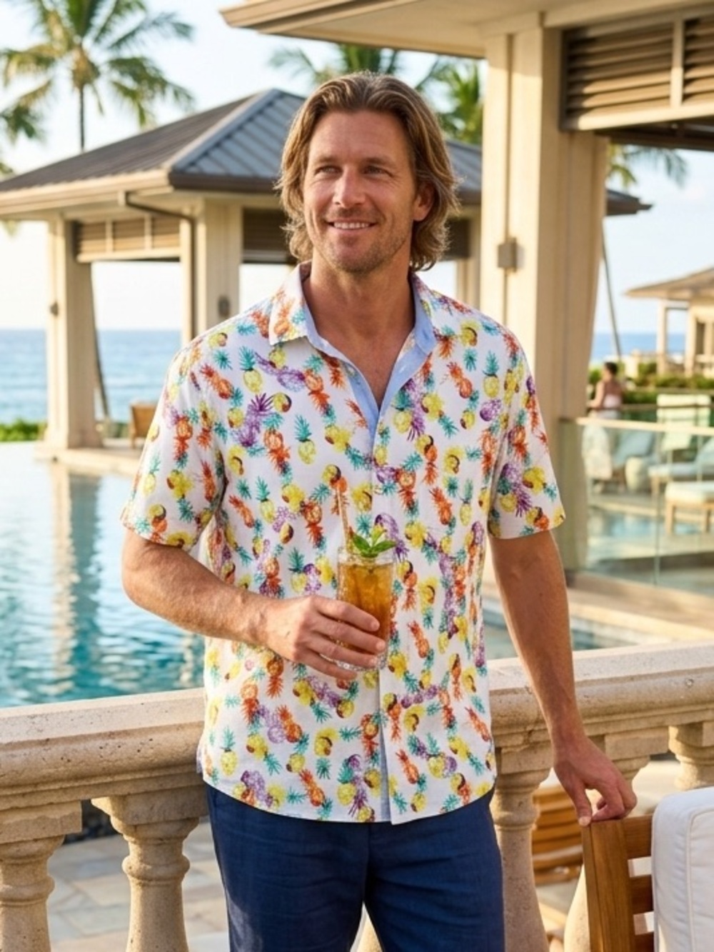 Tommy Bahama The Veracruz Cay White Short-Sleeve Pineapples Print Shirt Resort